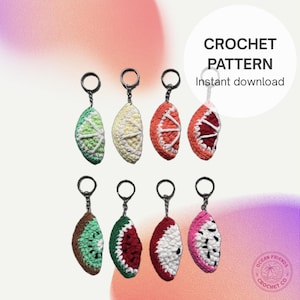 Fruit Keychain Crochet Pattern Bundle – 8 No-Sew Fruit Slices | Cute Bag Charms | Digital PDF Pattern