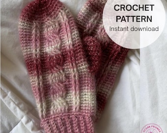 Modèle de mitaines à torsades au crochet – Gants d'aspect tricot (PDF)