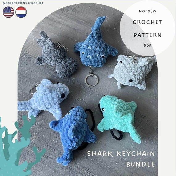 Shark Keychain Pattern Pack - Crochet Pattern PDF - 6 in 1 Bundle