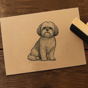 Shih Tzu Rubber Stamp – Custom Dog Stamp – Wood Mounted Pet Stamp – 2x2 or 3x3 Inch – Small Dog Stamp for Crafts, Journals, Packaging