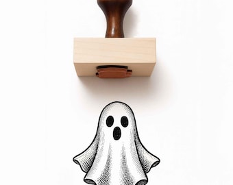 Ghost Rubber Stamp - Spooky Halloween Craft, Wood Mounted