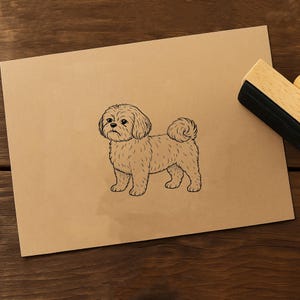 Shih Tzu Rubber Stamp – Custom Dog Stamp – Wood Mounted Pet Stamp – 2x2 or 3x3 Inch – Small Dog Stamp for Crafts, Journals, Packaging