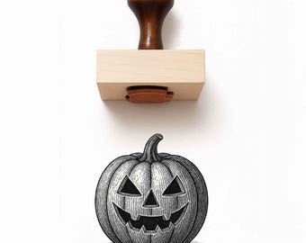Jack-o'-Lantern Rubber Stamp – Halloween Wood Mounted Craft Stamp