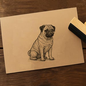 Pug Rubber Stamp – Custom Dog Stamp – Wood Mounted Pet Stamp – 2x2 or 3x3 Inch – Pug Dog Stamp for Crafts, Cards, Journals