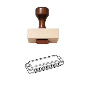 Harmonica Rubber Stamp – Wood Mounted Stamp – 2x2 or 3x3 Inch – Stamp for Cards, Journals & Crafts