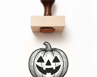 Jack-o'-Lantern Rubber Stamp – Halloween Craft, Wood Mounted