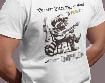 Queer Country Pride T-Shirt – Waschbär Cowboy Design