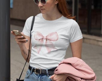 大きなピンクのリボンTシャツ - コケットガーリーバレエコアTシャツ