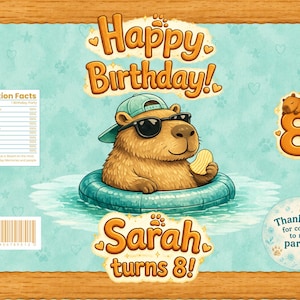 DIGITAL: Capybara Party Bundle – Personalized Chips Bag & Water Bottle Label