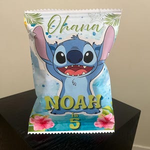Modello per sacchetto di patatine Ohana - Bomboniera Lilo & Stitch modificabile - Download digitale Canva