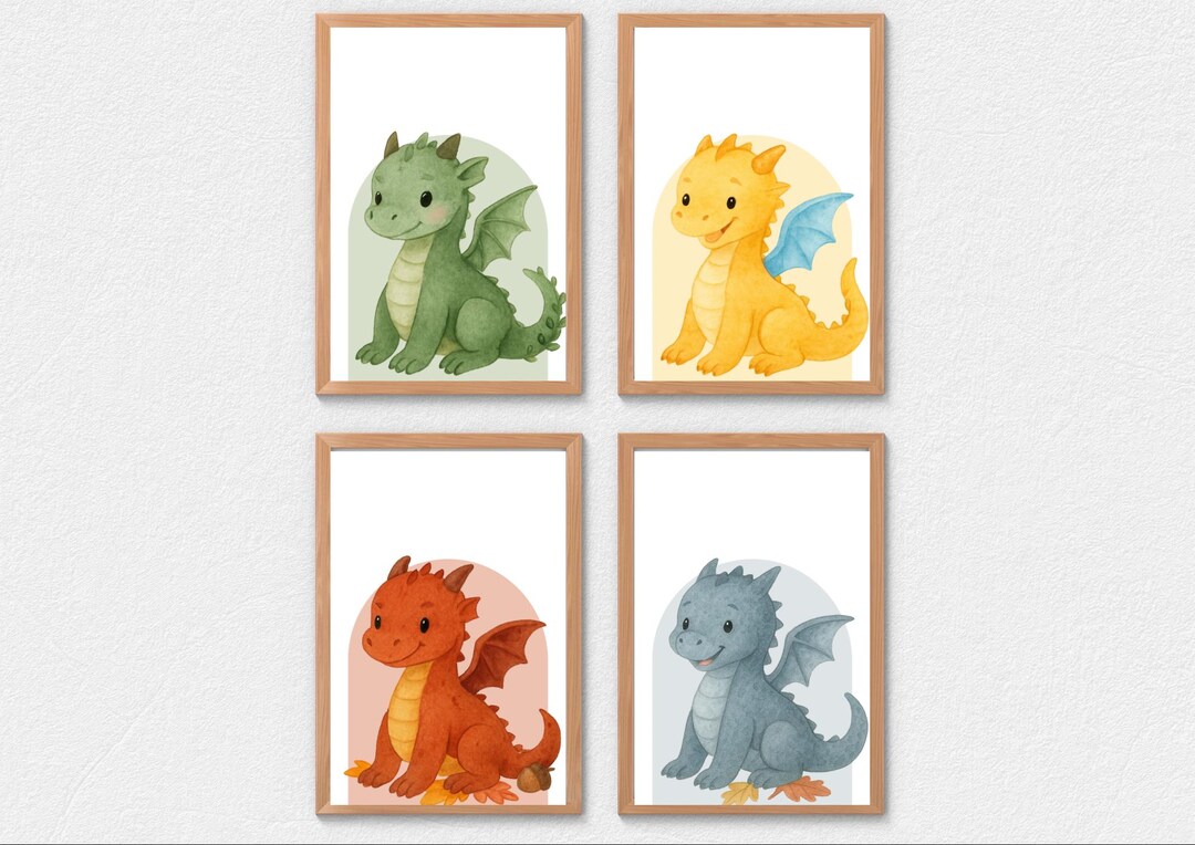 Seasonal Dragon Nursery Wall Art – Set of 4 Printable A4 Dragons ...