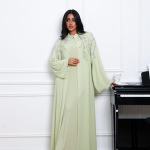Luxury Embellished Chiffon Abaya Set | 2-Piece Abaya with Premium Jersey Dress | Elegant Modest Wear for Eid, Weddings & Special Occasions
