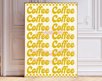 Retro Coffee Print Coffee Bar Wall Art Cute Yellow Maximalist Coffee Poster Vintage Drinks Printable Digital Download Boho Kitchen Fall Top