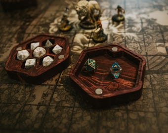 Handcrafted Magnetic Dice Vault: Wooden Hex Rolling Tray