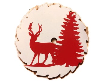 3 Inch Saw Gift Idea Rustic Home Decor NO COUPONS Red Decal on White Miniature Saw Deer and Tree Decal Fridge Magnet
