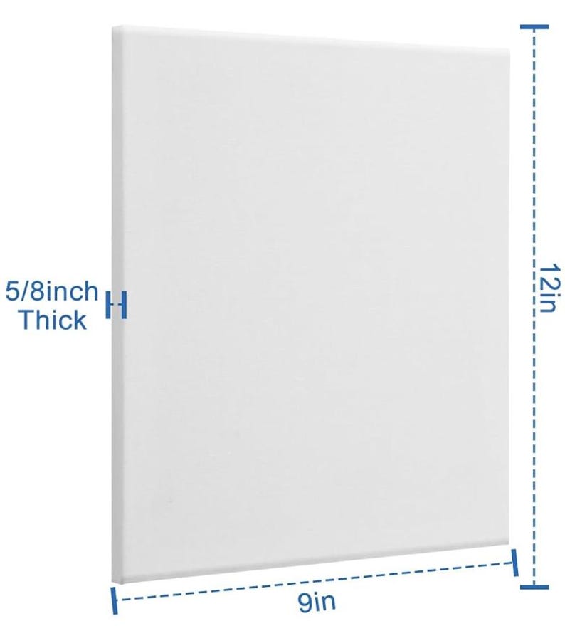May include: A white canvas stretched over a wooden frame. The canvas is 9 inches wide, 12 inches tall, and 5/8 inch thick. Ideal for painting, drawing, or mixed media art projects.