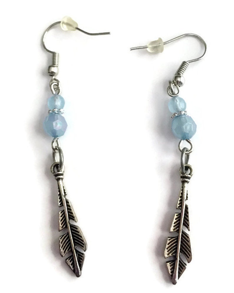 OOAK Gift Idea Mothers Day Blue Gemstone Feather Earrings Gemstone Jewelry Handmade Jewelry Gift For Her Southwestern Style