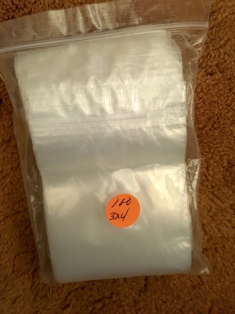 Clear Poly Bags 100 Zip Lock Poly Bags Storage NO COUPONS Crafting 2 Mil Thick 3x4 or 4x4 Freezer and Food Storage Approved