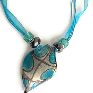 Blue Black and Silver Murano Glass Euro Beaded Necklace, Black and Blue Euro Beads, Handmade Necklace, Mothers Day Gift, Blue Cord
