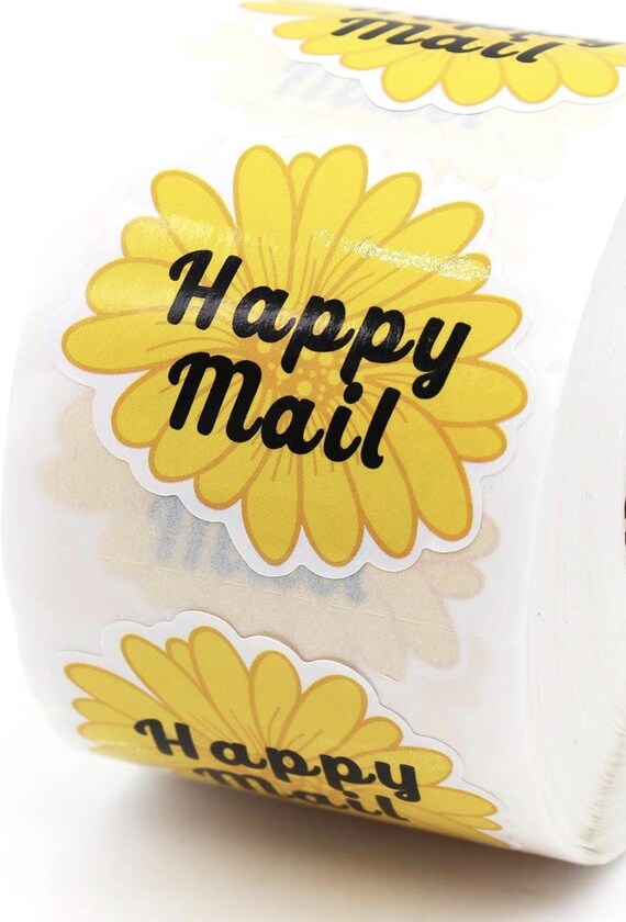 1.6 Inch Yellow Floral Happy Mail, Small Business Stickers, Customer Support