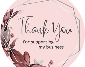 1.5 Inch Baby Pink Flower Bunch Thank You Stickers, Thank You For Supporting My Small Business, Silver Foil Lettering, Business Stickers