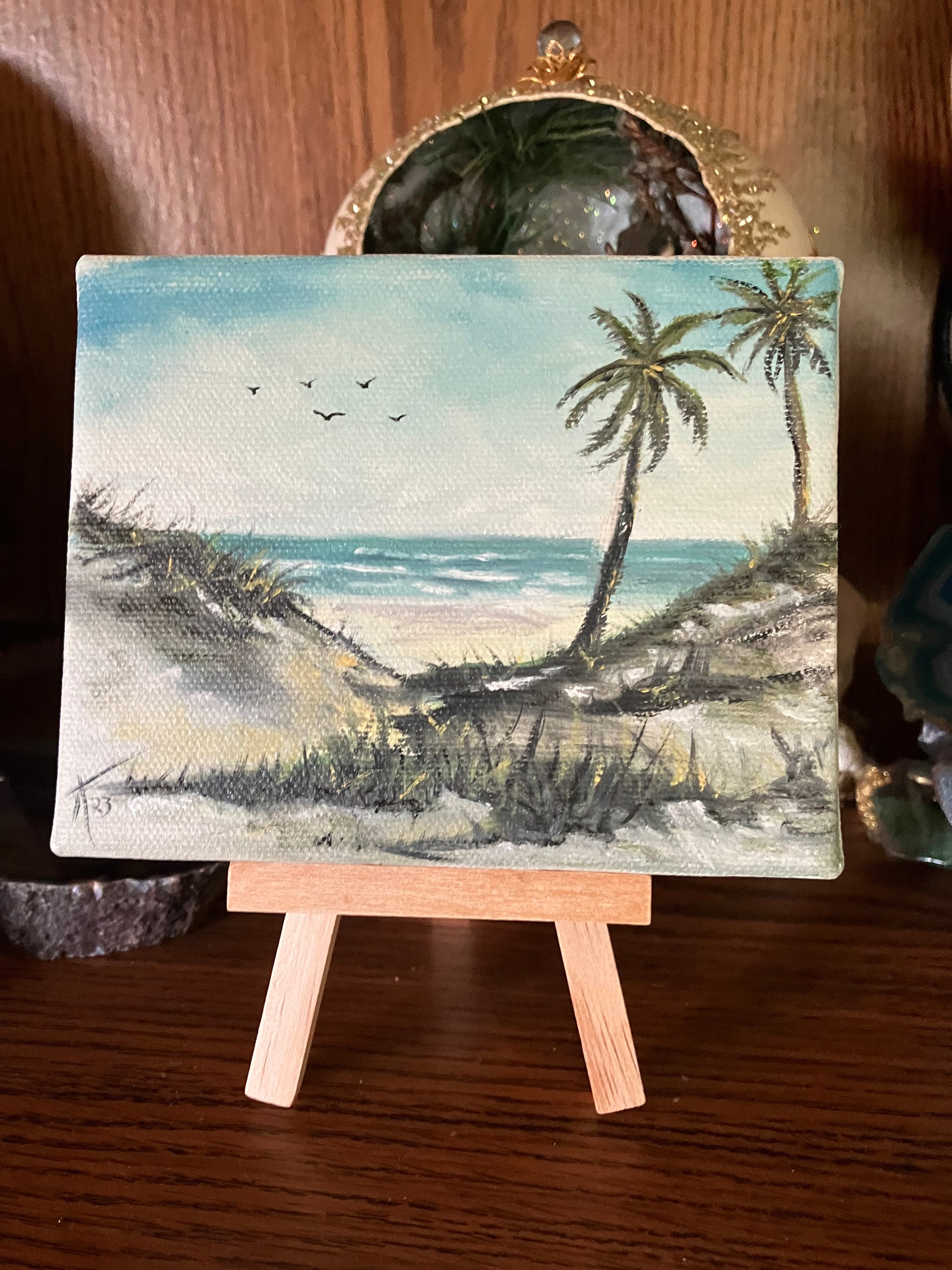 Original Sandy Beach Oil Painting: Palm Tree Seascape, 4x5 Mini Canvas -  Etsy, image size:2250x3000