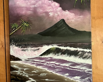 Original Seascape Volcano Oil Painting, Wet On Wet, 16x20 Canvas Wall Art