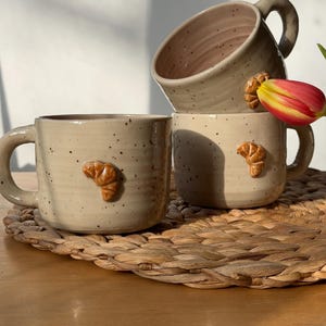 Handgemachte Tasse Becher Keramik - 400 ml  - Frühstückstasse- Cappuccino Unikat -  Croissanttasse - Kaffeebecher - Keramiktasse