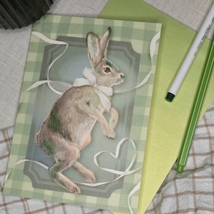 Tarjeta de felicitación - Conejito de cuadros vichy (papelería caprichosa del bosque, linda y rústica, felicitaciones, feliz cumpleaños)