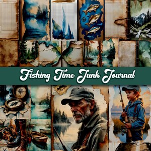 Fishing Junk Journal Kit: Vintage Fisherman Printable Ephemera, Father and Son Collage Sheets, Digital Scrapbook Paper for Hunting Crafts