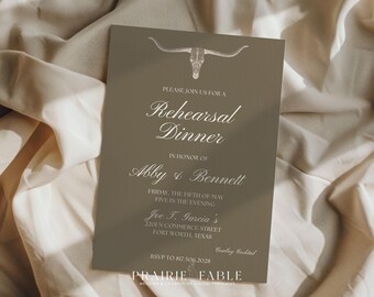 Longhorn Skull Rehearsal Dinner Invitation | Cowboy Themed Party Template (Digital Download)