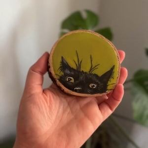 Wooden Cat Coaster, Handmade Rustic Coffee Table Coasters,Natural Wood Animal coaster,Eco-Friendly Coaster for Cat Lovers, Housewarming Gift