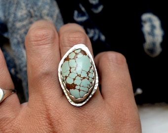 Hubei turkoois sterlingzilveren statement ring, maat 5
