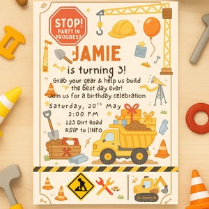 Construction Birthday Invitation | Editable Kids Party Invite | Dump Truck | Digital Download | Under Construction Theme