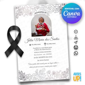 Modelo de cartão funerário para impressão | Modelo editável de cartão de oração fúnebre