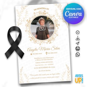 Modelo de cartão funerário para impressão | Modelo editável de cartão de oração fúnebre