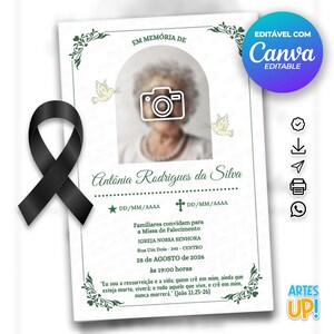 Modelo de cartão funerário para impressão | Modelo editável de cartão de oração fúnebre