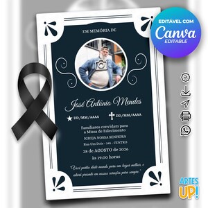 Modelo de cartão funerário para impressão | Modelo editável de cartão de oração fúnebre