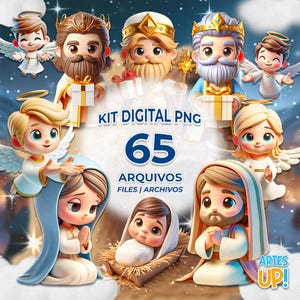 Pack clipart PNG de la Naissance de Jésus | Kit numérique clipart PNG de la Naissance de Jésus