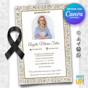 Modelo de cartão funerário para impressão | Modelo editável de cartão de oração fúnebre