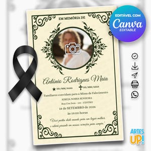 Modelo de cartão funerário para impressão | Modelo editável de cartão de oração fúnebre