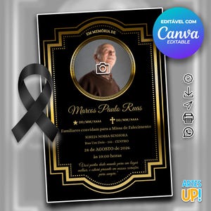 Modelo de cartão funerário para impressão | Modelo editável de cartão de oração fúnebre