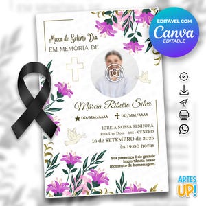 Modelo de cartão funerário para impressão | Modelo editável de cartão de oração fúnebre