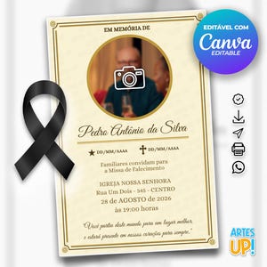 Modelo de cartão funerário para impressão | Modelo editável de cartão de oração fúnebre