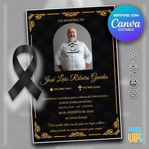 Modelo de cartão funerário para impressão | Modelo editável de cartão de oração fúnebre