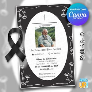 Modelo de cartão funerário para impressão | Modelo editável de cartão de oração fúnebre