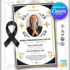 Modelo de cartão funerário para impressão | Modelo editável de cartão de oração fúnebre