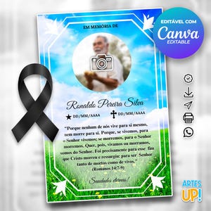 Modelo de cartão funerário para impressão | Modelo editável de cartão de oração fúnebre