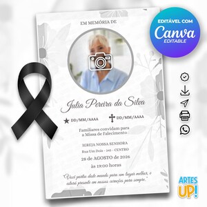 Modelo de cartão funerário para impressão | Modelo editável de cartão de oração fúnebre
