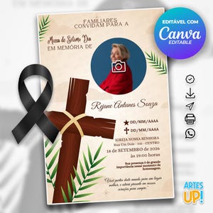 Modelo de cartão funerário para impressão | Modelo editável de cartão de oração fúnebre